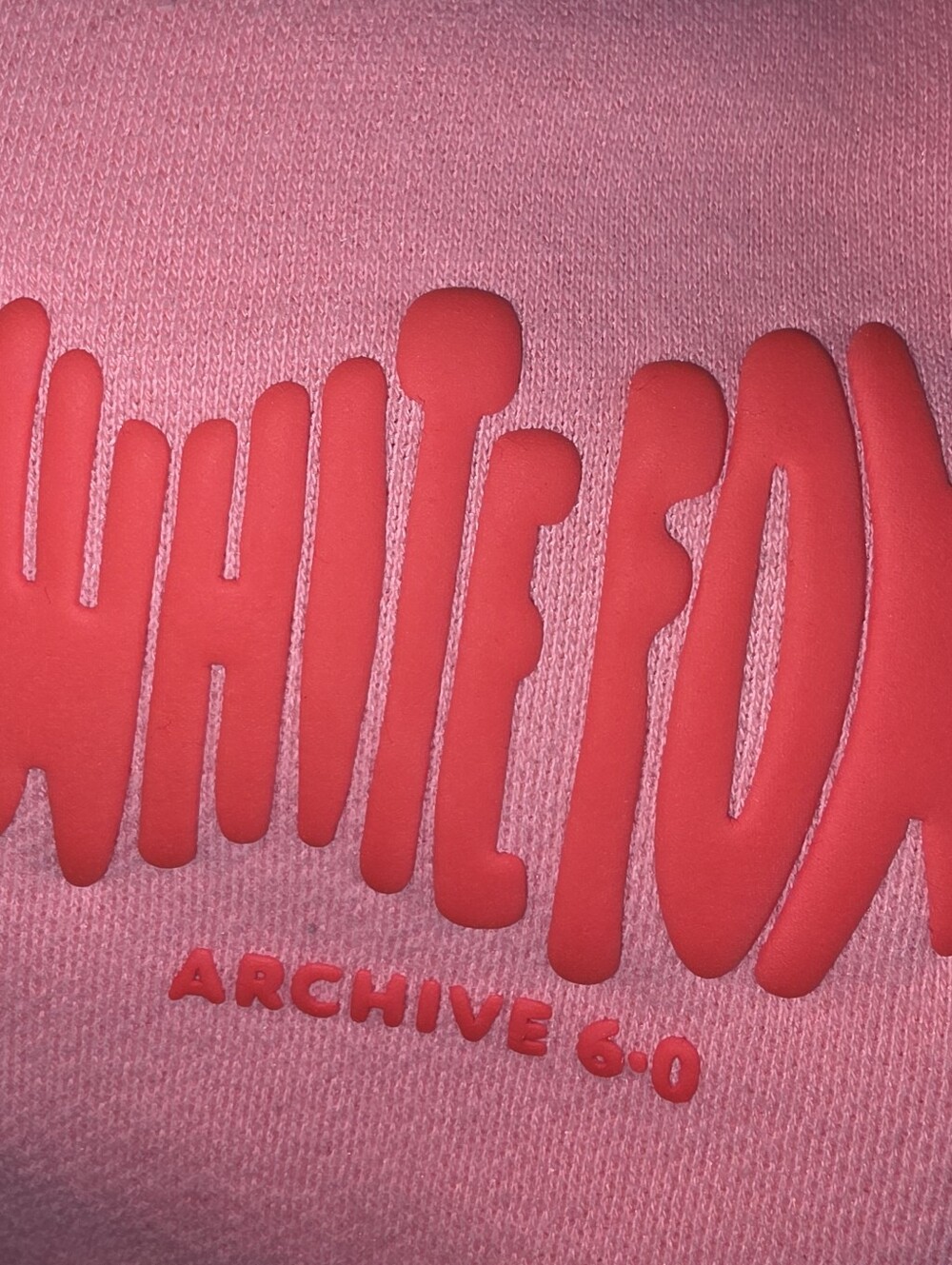 White Fox Boutique Pink Sweatshirt with Raised Red Graphic